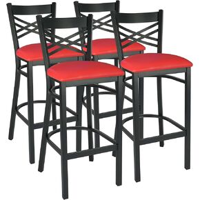 كرسي مطعم تجاري، مقعد معدني أسود بظهر سلم، مقعد فينيل أسود، (مجموعة من 4) (32Q-206) in Kuwait