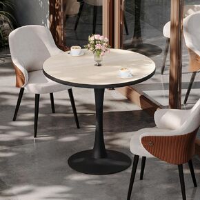 طاولة قهوة من الحجر الملبد من Wisfor - طاولة طعام حجرية مستديرة مقاس 30 بوصة لغرفة الطعام في المطبخ، قاعدة حديد مقاومة للصدأ وسطح من الحجر الجيري in Kuwait