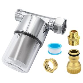 Reusable Inline Sediment Water Filter - 40 Micron Solid Brass Pre-Filter for Washing Machine, RV, Shower & Garden Hose - Explosion-Proof Clear Housing with 1/2" NPT & 3/4" GHT Adapters in Kuwait