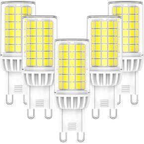 لمبة G9 LED قابلة للتعتيم بقدرة 5 وات، ما يعادل 60 وات، مدرج في قائمة UL CUL، ضوء نهاري أبيض 6000 كلفن، T4 متخصص LED G9 ثنائي الدبوس لاستبدال الهالوجين لإضاءة الثريا، 120 فولت 600 لومن، 5 عبوات in Kuwait