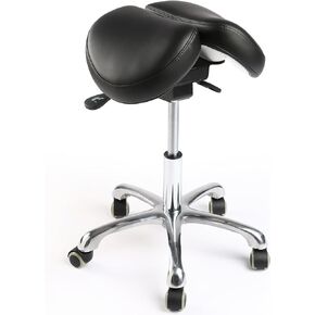 Ergonomic Saddle Stool with Backrest, 485 lbs Capacity Rolling Stool, 12 Tilt, Adjustable Height Split Seat Stool, 360 Swivel Rolling Chair for Office, Salon, Massage, Dental, Tattoo in Saudi Arabia