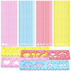 مجموعة مسطرة استنسل ملونة مكونة من 4 قطع - مساطر قياس بلاستيكية من قالب استنسل ممتع - مساطر مدرسية للرسم واللوازم المدرسية in Kuwait