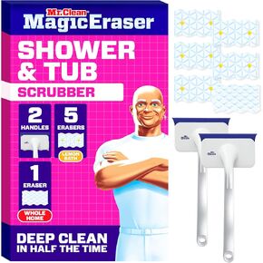Mr. Clean Magic Eraser Shower & Tub Scrubber, Bathroom Cleaner, All in One Bathroom Cleaner, Lemon Starter Kit, 1 Scrubber & 2 Foaming Magic Erasers in Kuwait