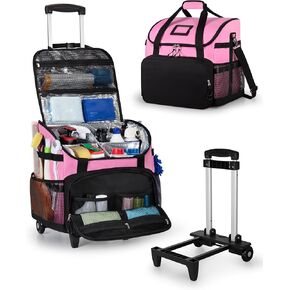 Large Rolling Cleaning Caddy Bag with Detachable Trolley, Cleaning Supplies Organizer with Wheels for Housekeepers, Black in Saudi Arabia