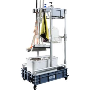 Rolling Cleaning Cart with Mop & Broom Organizer ， Convenient Storage Cart for Janitorial Supplies, Tools, and Cleaning Equipment ， Floor Cleaning Station with Wheels for Housekeeping, Garage &Garden in Kuwait