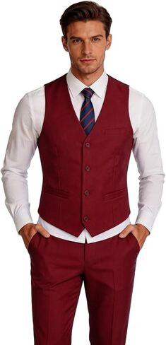 Men's Suit 2 Piece Vest Set Slim Fit Dress Suit Casual Suit Waistcoat Pant in Kuwait