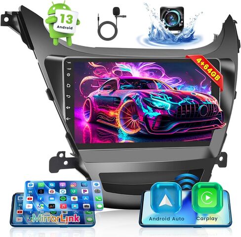 Hikity 9" Android Car Radio Touchscreen Car Stereo for Hyundai Elantra 2014 2015 2016 with Wireless Carplay Android Auto 2+64G Mirror Link GPS WiFi Bluetooth SWC Backup Cam FM Mic in Saudi Arabia