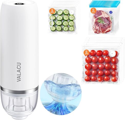 Vacuum Sealer for Sealing Food, Handheld Vacuum Pump Comes with 15 Vacuum Seal Bags for Clothing, Travel Vacuum Storage Bags with Electric Pump Suitable for Meats in Saudi Arabia