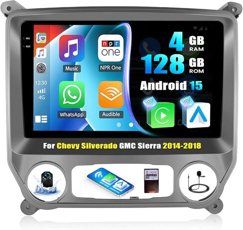 ستيريو سيارة Android 13 1+32G لسيارة شيفروليه تشيفي سيلفرادو جي إم سي سييرا 2014-2018 مع Carplay اللاسلكي Android Auto، راديو سيارة بشاشة لمس 10.1 بوصة مع بلوتوث، WiFi، GPS Navi، FM/EQ/RDS، HiFi+كاميرا خلفية in Kuwait