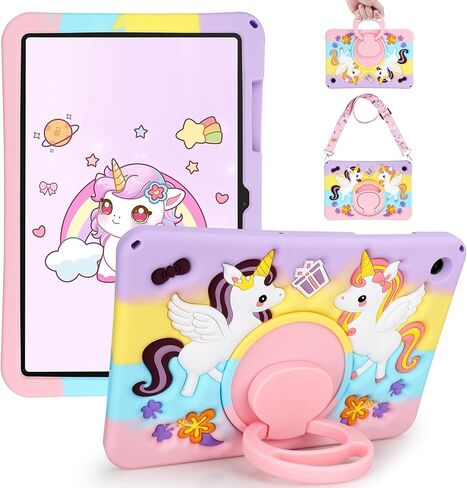 JAKPAK for iPad A16 11th Generation Case 2025 iPad 10th Generation Case for Kids Girls Soft Silicone Cute Kawaii Cartoon Tablet Cover with Shoulder Strap Kickstand for iPad 11inch 10.9inch Rose Pink in Saudi Arabia