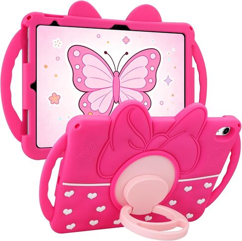 JAKPAK for iPad A16 11th Generation Case 2025 iPad 10th Generation Case for Kids Girls Soft Silicone Cute Kawaii Cartoon Tablet Cover with Shoulder Strap Kickstand for iPad 11inch 10.9inch Rose Pink in Saudi Arabia