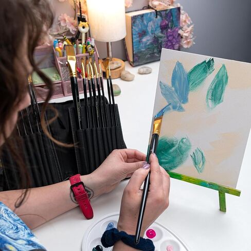 WA Portman 15-pc Acrylic Paint Brushes Set with Case - Acrylic, Oil, Watercolor Brush Set - 15 All-Purpose Paint Brushes with Zip-Up Case - Artist Paint Brushes for Acrylic Painting Holder in Kuwait