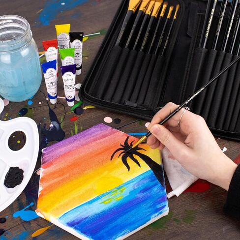 WA Portman 15-pc Acrylic Paint Brushes Set with Case - Acrylic, Oil, Watercolor Brush Set - 15 All-Purpose Paint Brushes with Zip-Up Case - Artist Paint Brushes for Acrylic Painting Holder in Kuwait