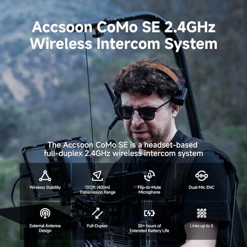 Accsoon Como Wireless Headset Intercom System, 5-Person Full-Duplex 1.9 GHz 1312 ft Team Communication Group Talk with Mic, Single-Ear 1 Host 4 Remote Headsets for Movie Shoot Live Show (5PCS) in Kuwait
