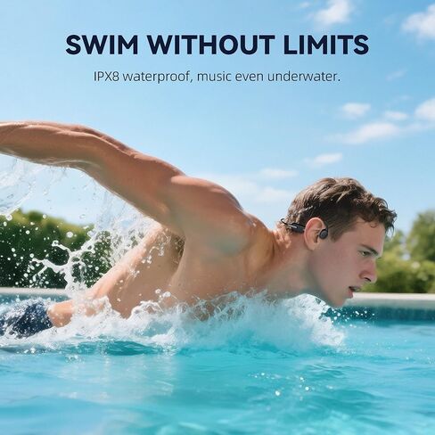 Waterproof Bone Conduction Headphones IPX8 for Swimming with 32GB MP3 Player, Bluetooth 5.3 Open-Ear Wireless Headphones for Running Cycling Gym - 8H Playtime & Fast Charging in Kuwait