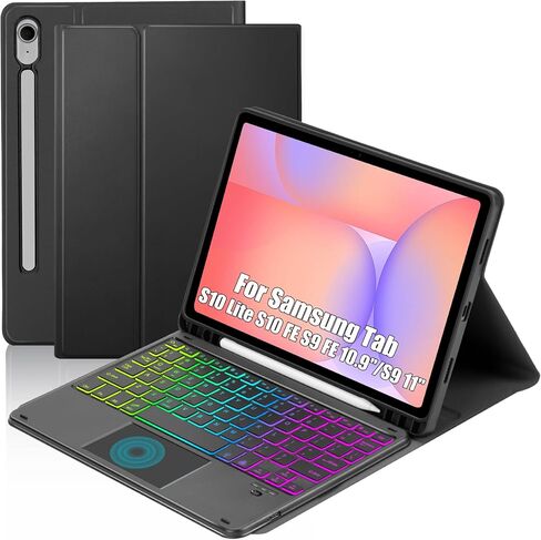 Touchpad Keyboard Case for Samsung Galaxy Tab S10 FE/ S9 FE 5G 10.9"/S9 11.0 inch, 360 Degree Rotation Cover with Wireless Backlight Type-C Charging Tablet Trackpad Keypad (Black + Black) in Saudi Arabia