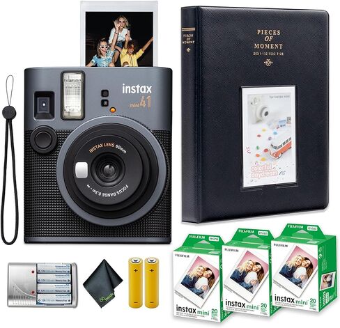 Fujifilm Instax Mini 41 حزمة كاميرا فيلم فورية مع Fuji Instax-Instax-Stant-Mini Film Pack (20 ورقة) + 4x قابلة لإعادة الشحن مع شاحن + ألبوم صور-64 جيوب + المزيد in Kuwait
