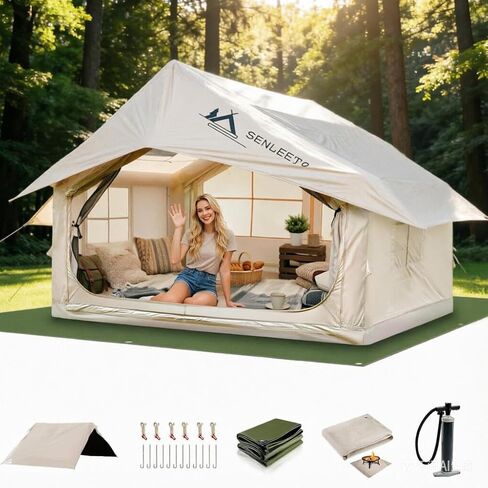 10'x 8' Inflatable Camping Tent,4 Season Blow up Tents for Camping,Large Inflatable Tent 6-8 Person,Air Tents,Glamping Tent with Stove Jack,AC Vent,Outdoor Camping in Kuwait