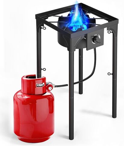 Single Burner Propane Stove, 75,000 BTU/hr, High Pressure Outdoor Propane Burner with 0-20 PSI Regulator and 4ft Hose, Gas Stove for Patio Backyard Camping with Detachable Stand Legs in Kuwait