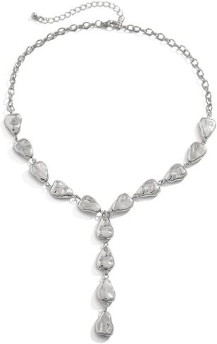 Gold Baroque Teardrop Pendant Necklace for Women Irregular Geometric Waterdrop Choker Necklace Adjustable Y Lariat Necklace Vintage Jewelry Presents in Kuwait