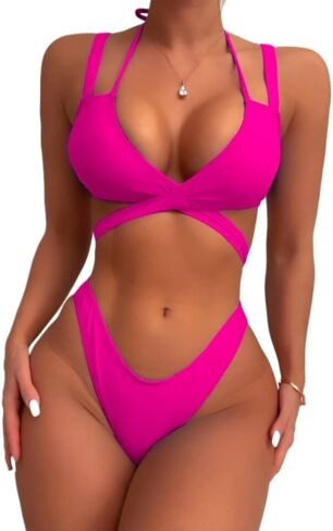 Catalpalev 2025 Women's Two Piece Solid Color Swimsuit High-Waisted Slimming Bikini Set Quick-Dry Beach Swimwear in Kuwait