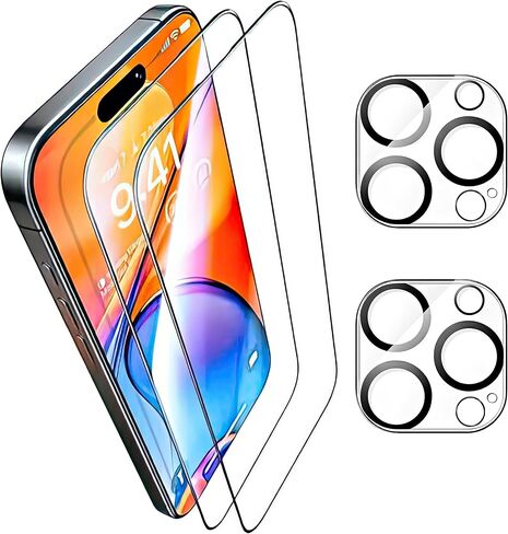 2 Pack Screen Protector for iPhone 16 Pro Max + 2 Pack Camera Lens Protector with easy Installation Frame Case Friendly Tempered 9H Hardness HD Clear Anti-Scratch Glass Film in Kuwait