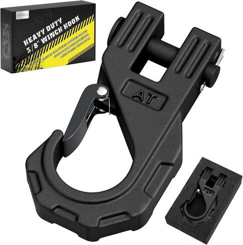 AUTOBOTS 3/8" Winch Hook Heavy Duty, Max 20 Ton (45,000 Lbs), Forged Steel ATV Winch Hook with Safety Latch, Winch Tow Clevis Slip Hook for Synthetic Rope Winch Cable ATV UTV, Black in Kuwait