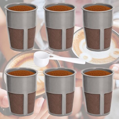 Podoy K250 Extra Reusable Coffee Inner Filter for Compatible with Keurigg My K Cup 2.0 K300 K350 K375 K400 K450 K475 Universal Grey (Pack of 6) with Coffee Spoon in Kuwait