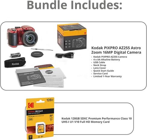AZ255 Astro Zoom 16MP Camera (Black) مع حزمة بطاقة Kodak 128GB SDXC (10 عناصر) in Kuwait