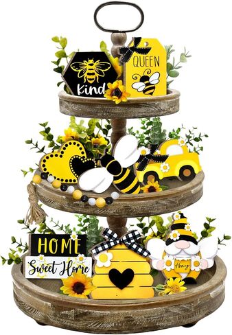Spring Tiered Tray Decor, Farmhouse Eucalyptus Leaves Tray Decorations, Spring Gnome Wreath Buffalo Plaid Mason Jar Truck Wooden Signs, Rustic Spring Decor for Home Table Shelf Mantel Party in Saudi Arabia