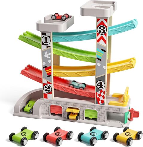 TOP BRIGHT Car Ramp Toys , Race Track Car Toy for Toddler Age 2-4 Year Old Boy with 4 Car, Parking Lot & Gas Station in Kuwait