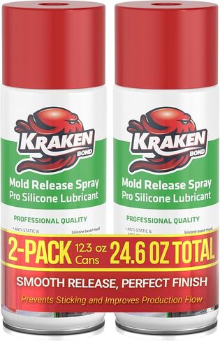 Kraken Bond Silicone Mold Release Spray - (2x12.3 oz) High Temperature Mold Release Agent for Epoxy Resin Lubricates Protects and Renews Anti-Static & Anti-Corrosive, 2 Pack in Saudi Arabia