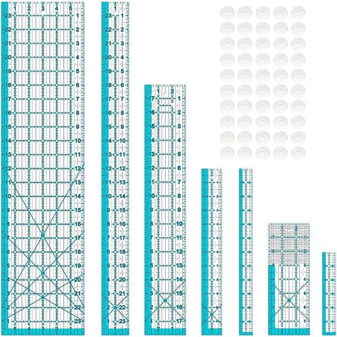 Acrylic Ruler 7 Piece Set, Non Slip Rings 50 Pieces, Quilting Rulers, Size (6"x24"), (2"x24"), (3"x18"), (3"x8"), (1.5"x12"), (1"x12"), (1"x6") (Yellow-7 Piece Set) in Kuwait