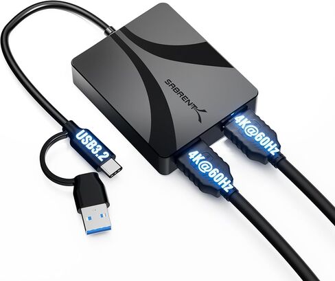 Sabrent USB Type-C/A إلى محول HDMI المزدوج ، 4K@60Hz ، أوضاع موسعة ومرآة ، وضع ALT + DisplayLink متوافق ، صوت ستيريو/5.1 ، دعم HDCP ، سكن الألومنيوم ، المكونات واللعب ، (DA-CA2H) in Saudi Arabia