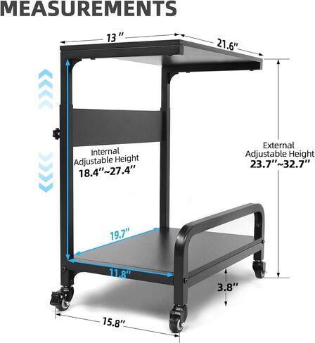 Computer Tower Stand Height Adjustable 2 Tier Floor Stand for Extra Large CPU with Guard Rail Locking Caster 32.7" X 21.6" X 15.8" in Kuwait