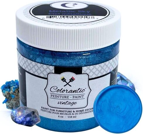 أثاث ملون DIY طلاء معدني لامع غير شفاف يعتمد على الطباشير الفضي والذهبي والشمبانيا والنحاس الأزرق والجدران الفنية الفنية تتألق غير شفافة (8 أونصة، فضية متلألئة) in Kuwait