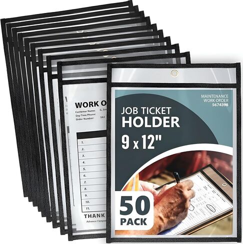 10 Pack Job Ticket Holders 9x12 - Work Order Plastic Sleeves for Documents - Shop Ticket Holders - Dry Erase Pocket Sleeves - Dry Erase Pockets - Dry Erase Sleeves - Clear Pocket Sleeves Ticket Holder in Kuwait
