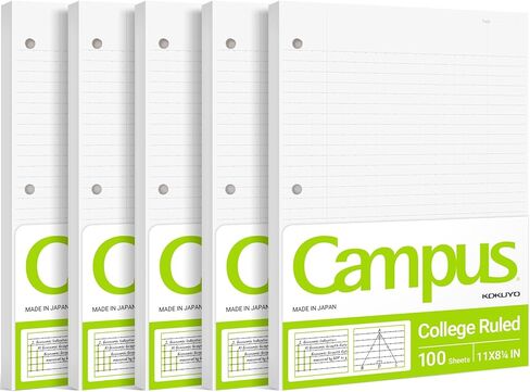 ورق أوراق فضفاض من Kokuyo Campus لـ 3 مجلدات حلقية، 8-1/4 بوصة × 11 بوصة، ورق دفتر ملاحظات بقياس الكلية، 100 ورقة، ورق ناعم ياباني يمنع نزيف الحبر، موردو المدارس، صنع في اليابان (WSG-NO-887G1) in Saudi Arabia