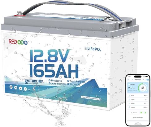 Redodo 12V 100Ah Bluetooth Dual-Purpose 900CCA Group27 Marine Battery, Starting Battery with Heating & Smart Power Retention in Saudi Arabia