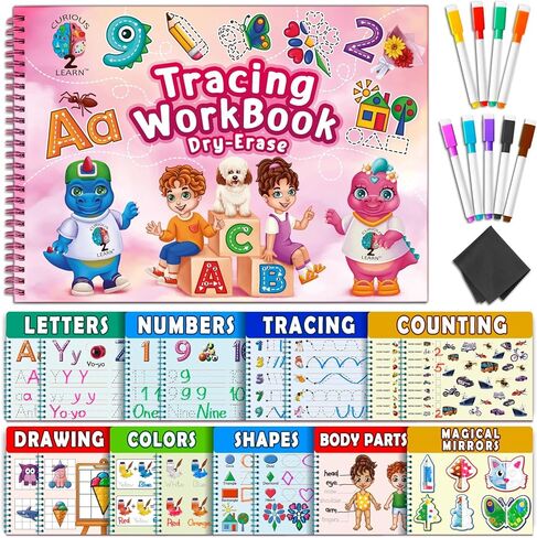 Curious 2 Learn Preschool Learning Activities -Tracing Books for Kids Ages 3-5 - Toddler Handwriting Practice - Letter Tracing for Kids Preschool Kindergarten Workbooks 3-4, 4-5 - Learning Toys in Saudi Arabia