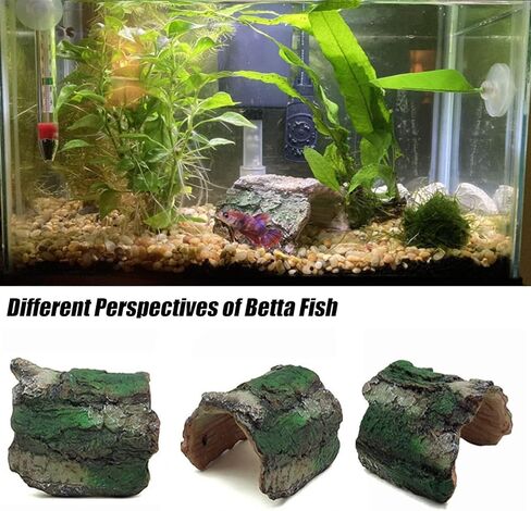 2 Pack Betta Log Resin Hollow Tree Trunk Ornament, Aquarium Hideout Reptile Cave Ornament Terrarium Fish Tank Decoration for Fish Shrimp or Small Reptile Turtle Tarantula in Kuwait