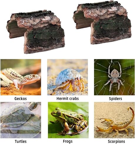 2 Pack Betta Log Resin Hollow Tree Trunk Ornament, Aquarium Hideout Reptile Cave Ornament Terrarium Fish Tank Decoration for Fish Shrimp or Small Reptile Turtle Tarantula in Kuwait