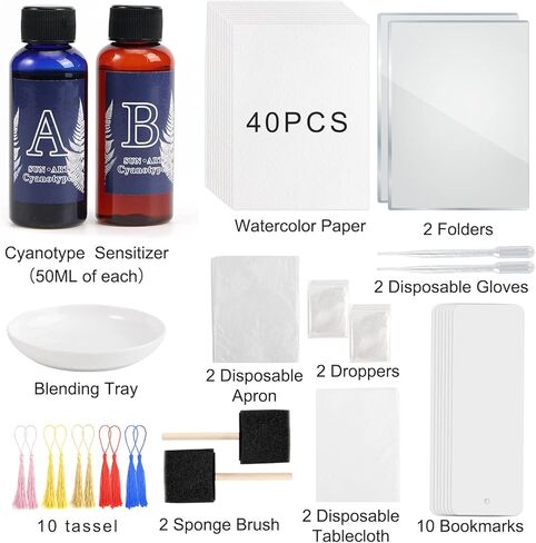 Cyanotype Kit Include 2 Component Sensitizer Set, 40 Sheets A5 Paper Brush Tools and Instructions Sun Print Nature Printing Kit for Photographic Blueprints DIY Arts Crafts Projects in Kuwait