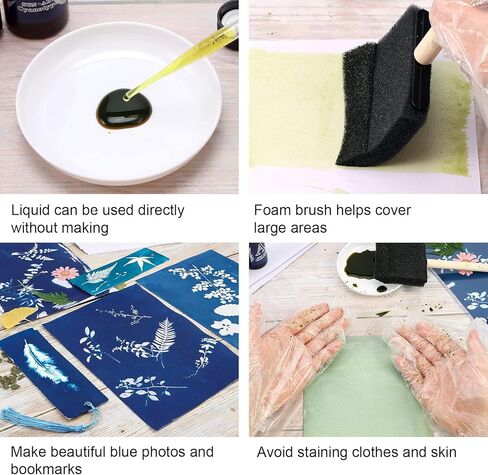 Cyanotype Kit Include 2 Component Sensitizer Set, 40 Sheets A5 Paper Brush Tools and Instructions Sun Print Nature Printing Kit for Photographic Blueprints DIY Arts Crafts Projects in Kuwait