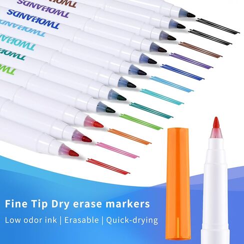 أقلام مسح جافة من TWOHANDS، طرف فائق الدقة، 0.7 مم، رائحة منخفضة، نقطة دقيقة للغاية، 11 لونًا متنوعًا، علامات السبورة البيضاء للمدرسة أو المكتب أو المنزل أو السبورة البيضاء للتخطيط، 12 قطعة، 20529 in Kuwait