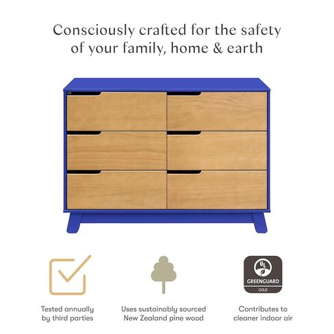 Babyletto Hudson 6-Drawer Assembled Double Dresser in Washed Natural and White, Greenguard Gold Certified in Saudi Arabia