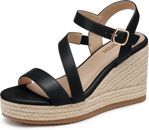 صندل Temofon Wedge for Women: Espadrille kal strap buckle Wedge - Mosty Summer Womens Sandals in Kuwait