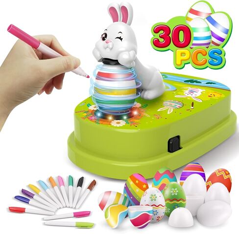 Engfa 30 Pcs Plastic Eggs and Slings Easter Easter Egg Decorating Kit with 12 Dying Markers, Easter Egg Decorating Kit Spinner, Easter Basket Stuffers Easter Toy Easter Gifts for Boys Girls in Kuwait