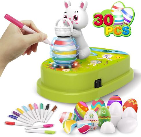 Engfa 30 Pcs Plastic Eggs and Slings Easter Easter Egg Decorating Kit with 12 Dying Markers, Easter Egg Decorating Kit Spinner, Easter Basket Stuffers Easter Toy Easter Gifts for Boys Girls in Kuwait