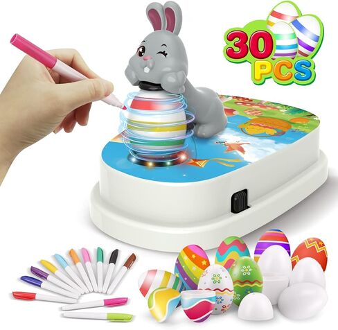 Engfa 30 Pcs Plastic Eggs and Slings Easter Easter Egg Decorating Kit with 12 Dying Markers, Easter Egg Decorating Kit Spinner, Easter Basket Stuffers Easter Toy Easter Gifts for Boys Girls in Kuwait